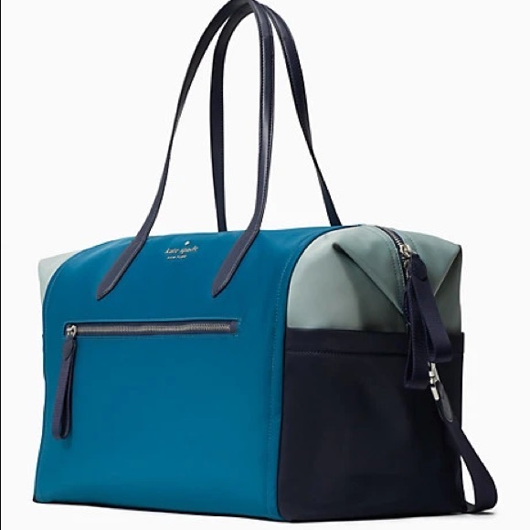 ♠️ kate spade ♠️ Chelsea Tricolor Colorblock Nylon Weekender Duffle Bag, Blue - Picture 6 of 10